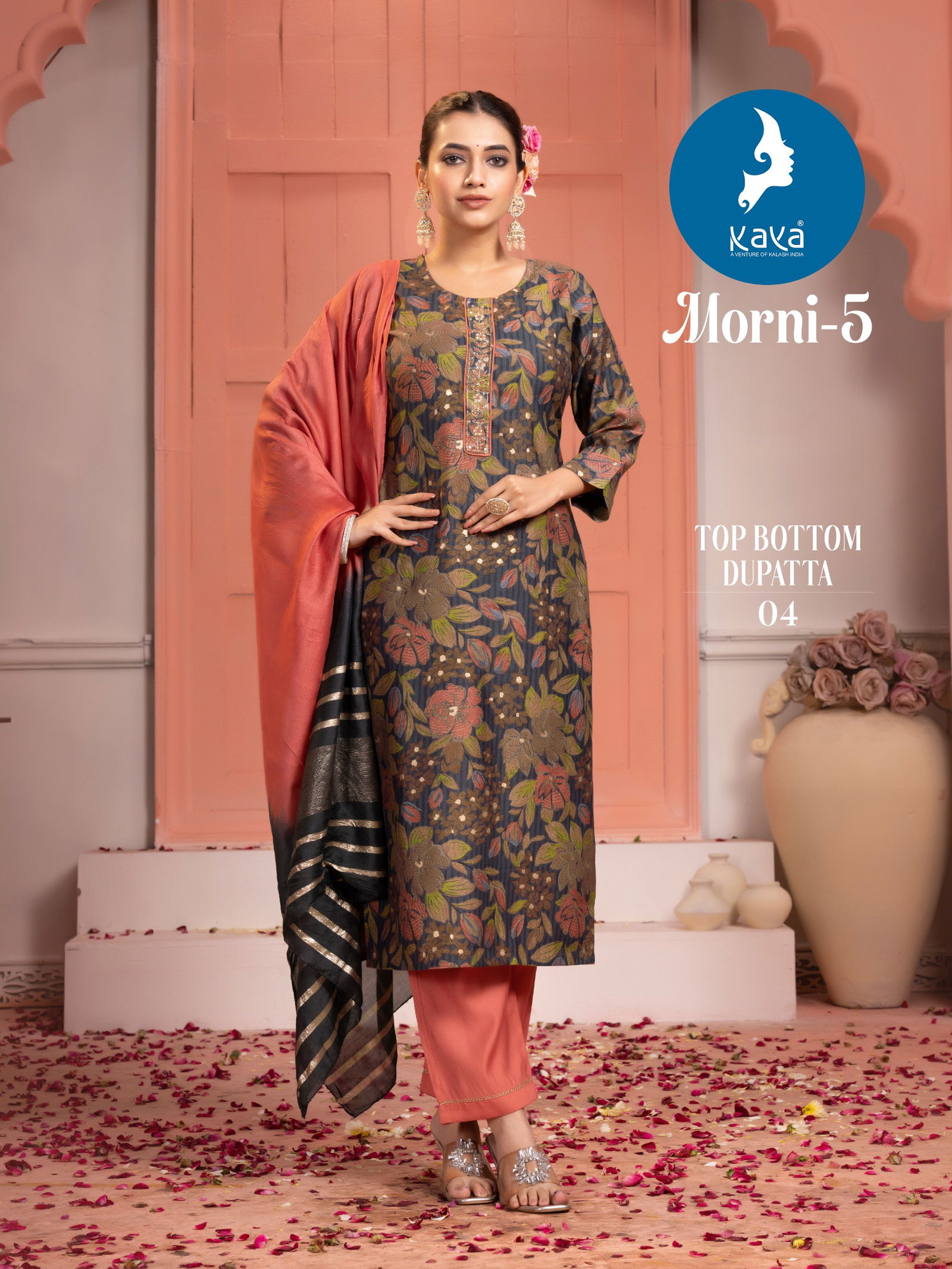Morni 5 By Kaya Chanderi Foil Printed Kurti With Bottom Dupatta Wholesale Online
